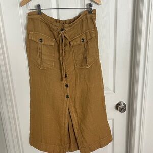 Free People Drawstring Button-Front Midi Skirt in Mustard Brown